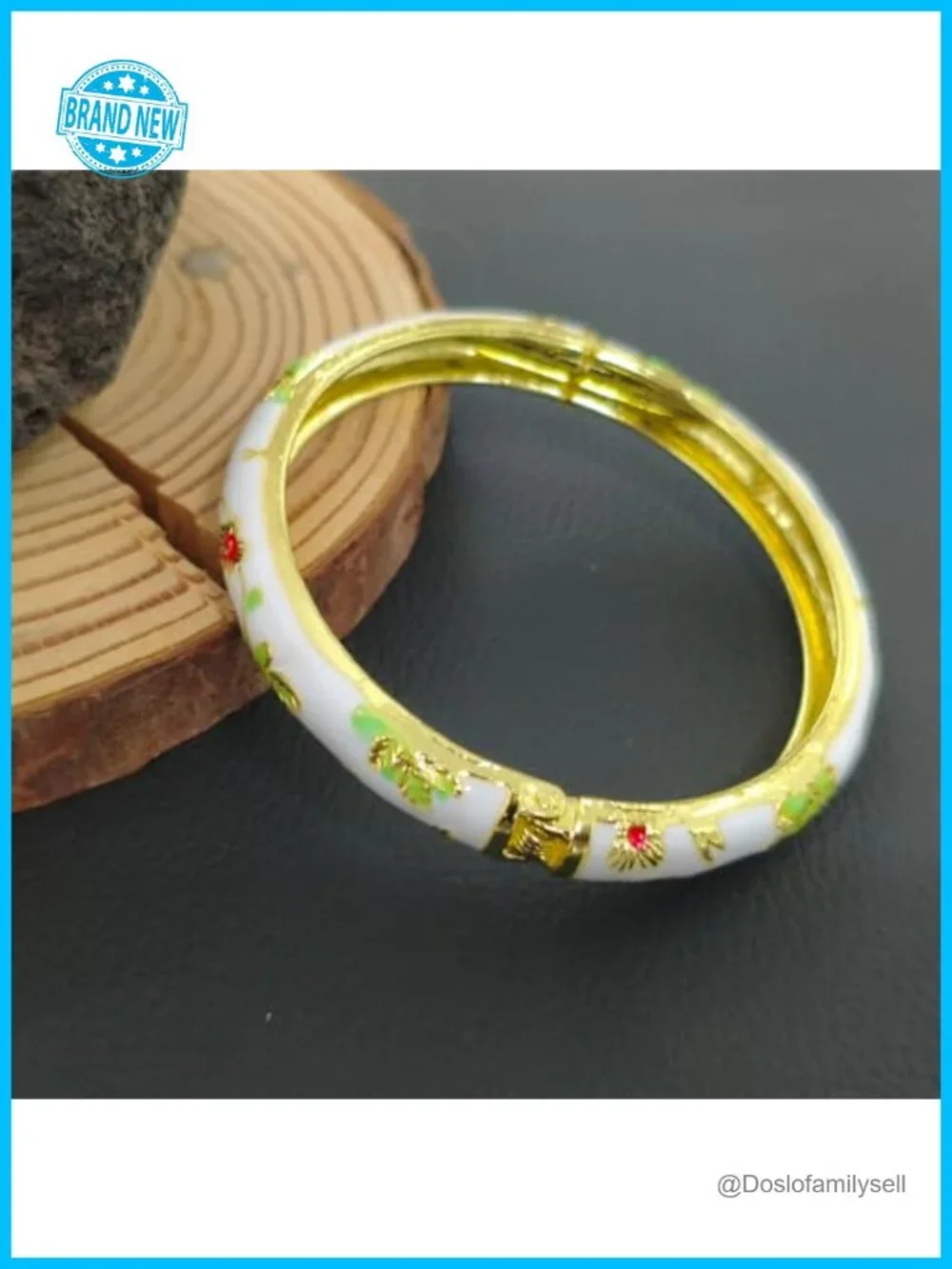 Cloisonne Bangle Bracelet Chunky Cuff Engraved Floral Enamel Gold Plated